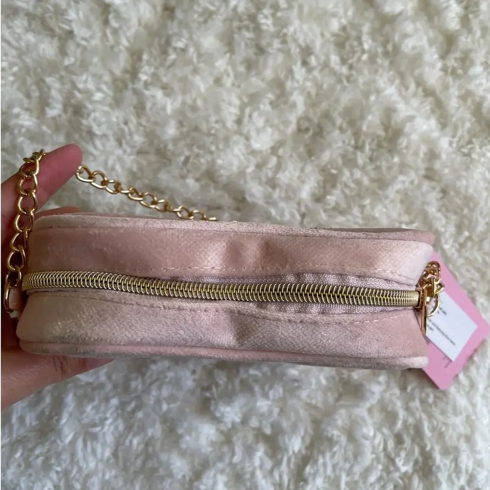 Juicy Couture Kids Mini Soft Pink Heart Gold Chain Rhinestone Purse Shoulder Bag